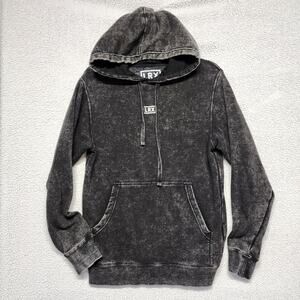 LRX Hoodie Adult XS Black Mineral Wash Pullover Relaxed Fit Fleece Lined Active